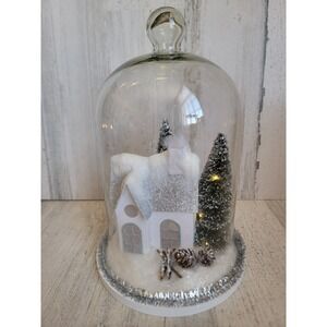 Xmas village scenic glass dome light up glitter home decor tinsel unique